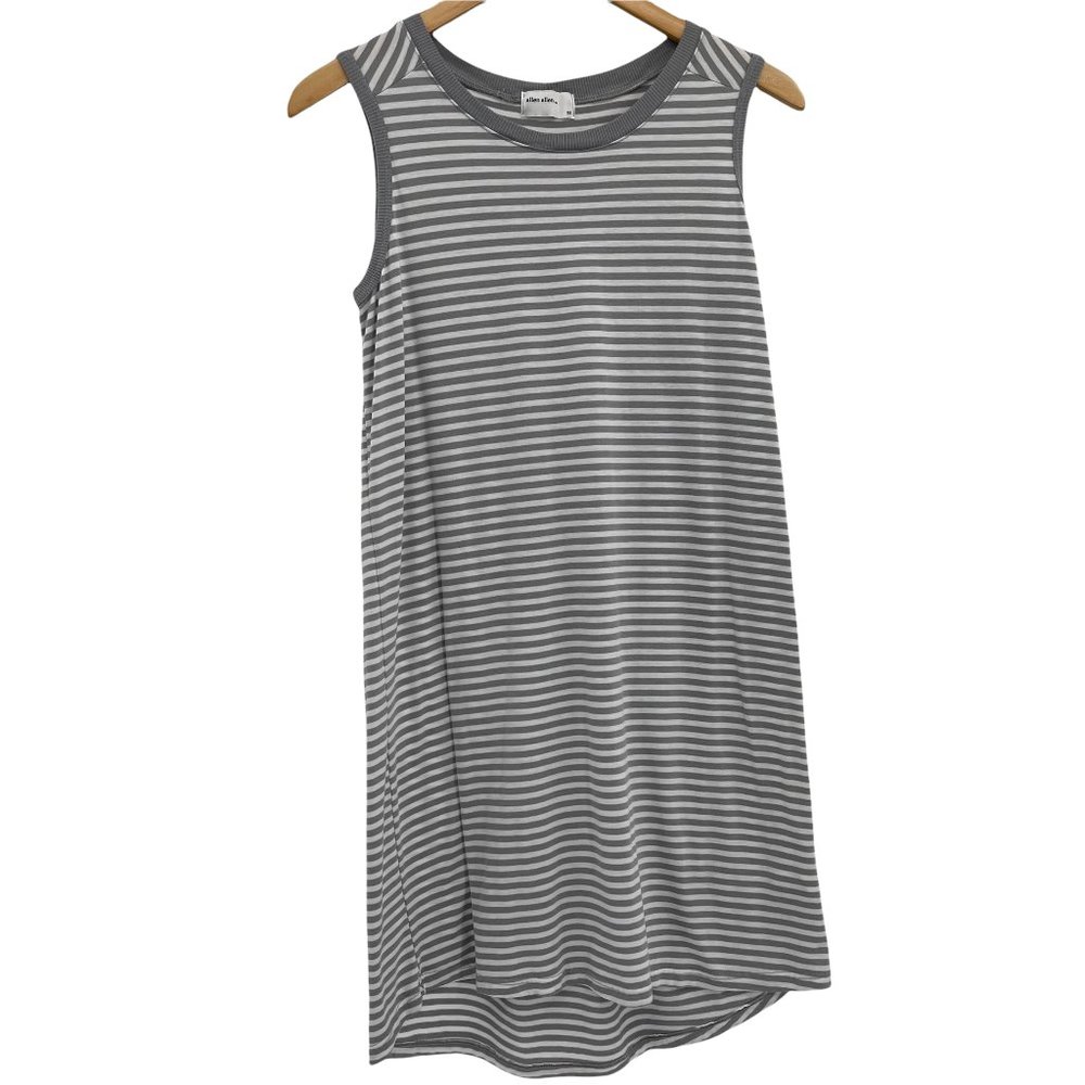 Allen Allen Gray Striped Sleeveless Scoop Neck Jersey Knit Small Tank Dress